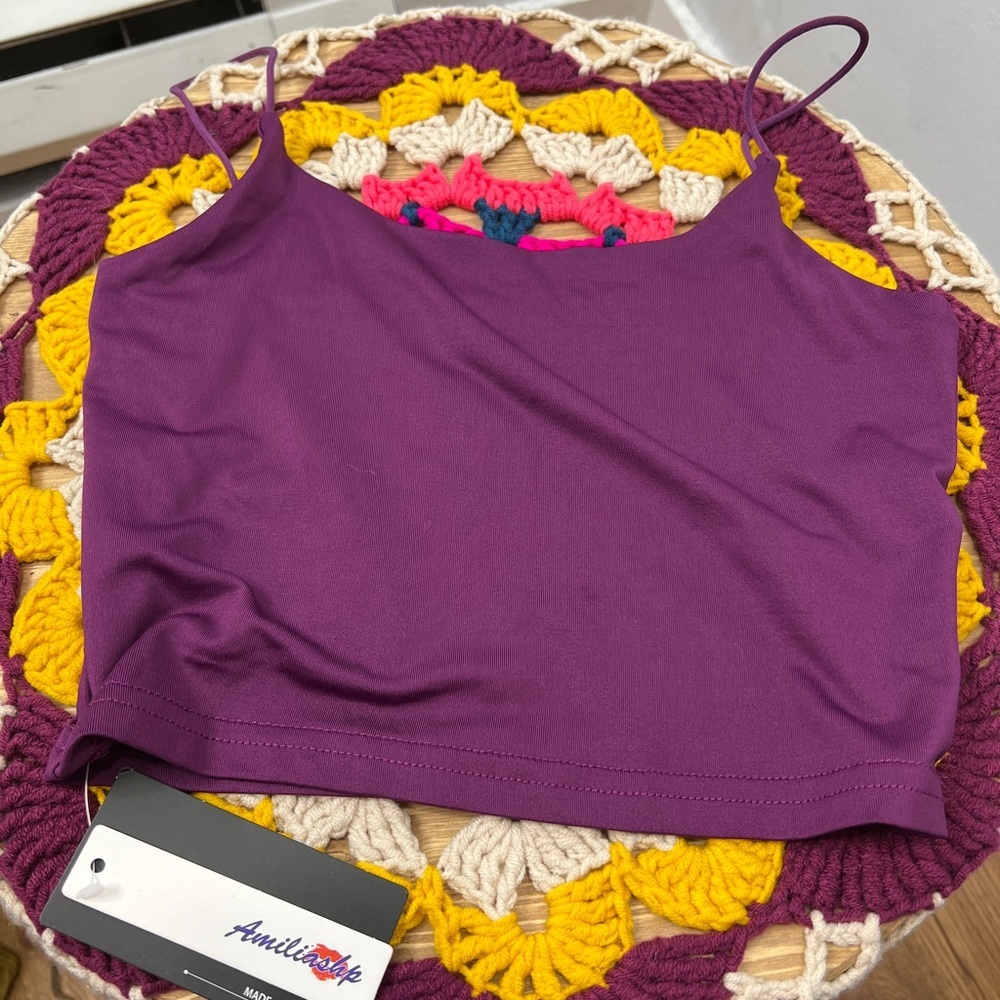 Purple nwt lined crop cami longline bralette